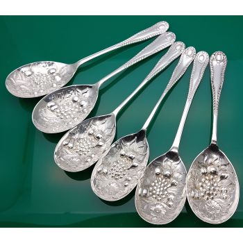 6x Gadroon Pattern Berry Bowl Serving Spoons Silver Plated Epns (#60685) 1