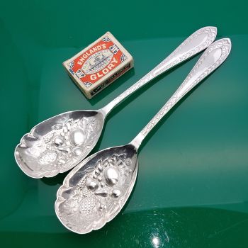 Pair Berry Bowl Serving Spoons - Harebell - Potter Silva Nickel Silver - Antique (#60768) 1