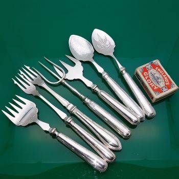 Reed & Ribbon Pattern Pickle Forks Servers Jam Spoons Silver Plated Antique (#60834) 1