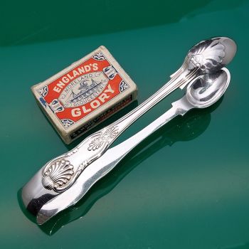 Kings Pattern - Large Antique Silver Plated Sugar Tongs Hutton Sheffield (#60906) 1
