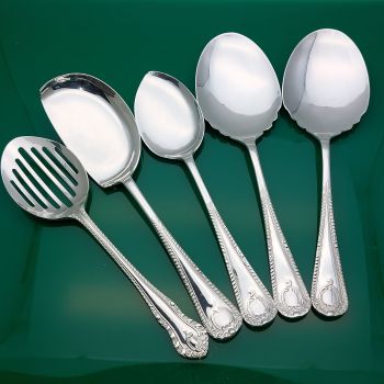 Gadroon Pattern 5x Large Servers Serving Spoons Silver Plated Antique & Vintage (#61087) 1