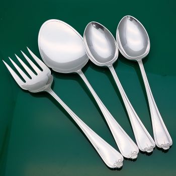 Jesmond Pattern - Pair Of Large Servers & Table Spoons - Silver Plated Vintage (#61098) 1