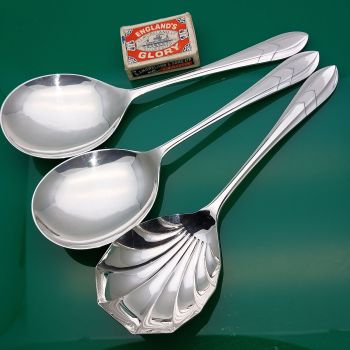 Art Deco Chevron Pattern Large Serving Spoons Silver Plated Vintage (#61117) 1