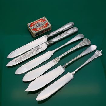 6 Assorted Short Length Cake Knives Silver & Plated Antique & Vintage (#61129) 1
