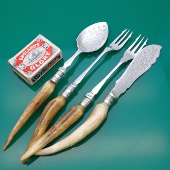 Stag Horn Antler Handled Jam Spoon Pickle Forks Butter Spreader Silver Plated (#61184) 1