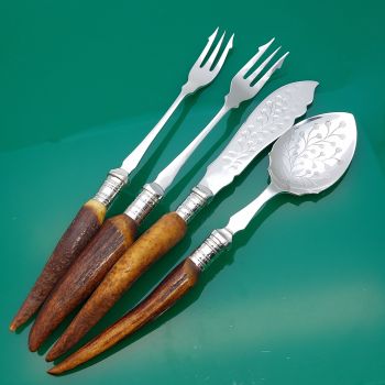 Stag Horn Antler Handled Silver Plated Pickle Forks Butter Spreader Jam Spoon (#61188) 1