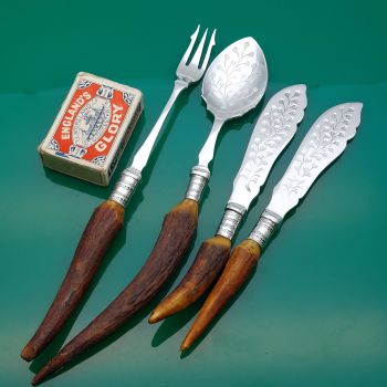 Stag Horn Antler Handled Silver Plated Butter Spreaders Jam Spoon Pickle Fork (#61191) 1