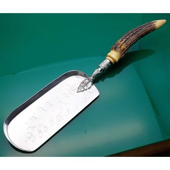 Stag Horn Antler Handled Table Crumb Tray Silver Plated Ornate Hutton (#61217) 1