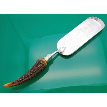 Stag Horn Antler Handled Crumb Tray Chased Victorian Antique Silver Plated (#61222) 1