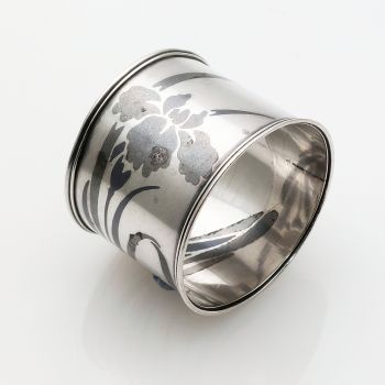 Silver Niello Work Napkin Ring - Iris Flower - Vintage (#61256) 1