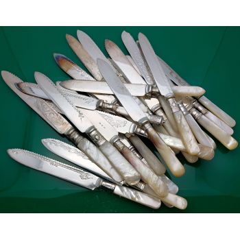 Job Lot Of 25 Mother Of Pearl Handled Cake Knives - Silver Plated - As Found (#61382) 1