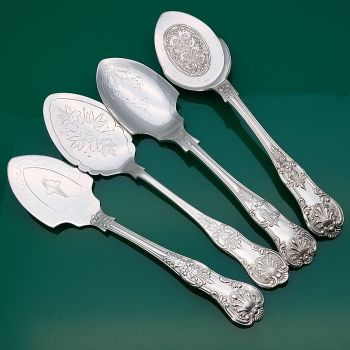 4x Queens Pattern Jam & Cream Spoons Silver Plated Antique (#61486) 1