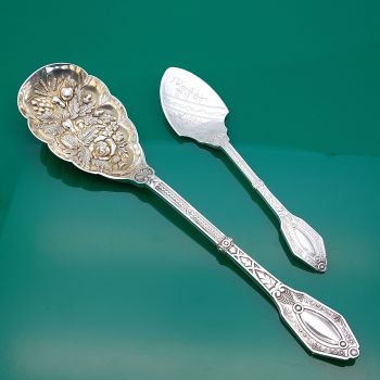 Antique Berry Bowl Serving Spoon & Jam Spoon Silver Plated Victorian (#61489) 1