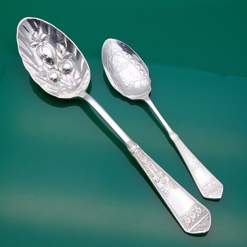 Antique Fruit Bowl Serving Spoon & Matching Jam Spoon Silver Plated (#61490) 1