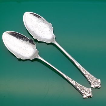 Pair Of Ornate 1898 Silver Plated Jam Spoons Philip Ashberry Sheffield Antique (#61502) 1