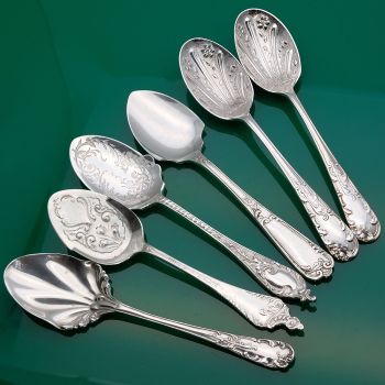 6x Ornate Jam & Cream Spoons Silver Plated Antique (#61509) 1