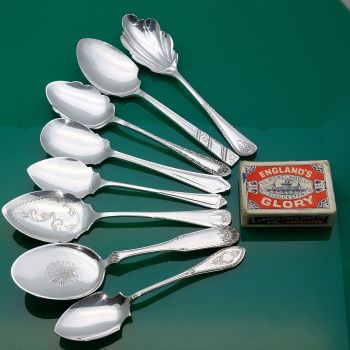 8x Assorted Jam Spoons Silver Plated / Ns - Antique & Vintage (#61510) 1