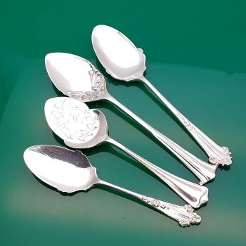 4x Antique Jam & Cream Spoons - Silver Plated Incl Onslow (#61516) 1