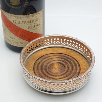 Vintage Wine Bottle Coaster Silver Plated On Copper (#61590) 1