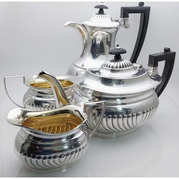 Queen Anne Flute 4 Piece Silver  Plated Tea Service Set Vintage (#61600) 1