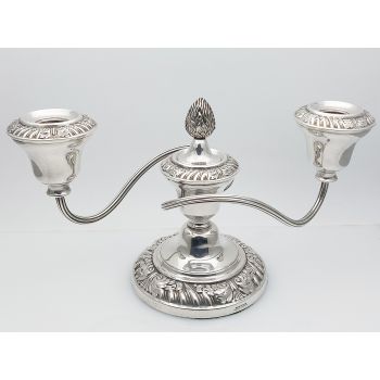 Silver Plated Squat Candelabra With Candle Snuffer Vintage (#61604) 1