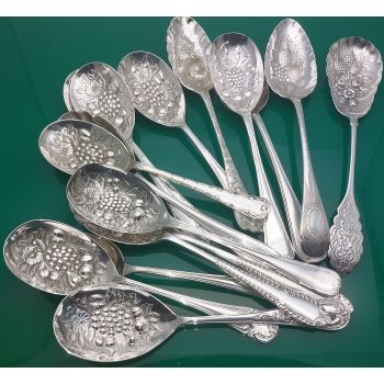 Bulk Lot Of 16x Berry Bowl Serving Spoons Silver Plated / Ns Antique (#61623) 1