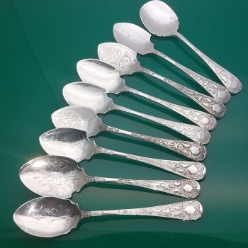 9x Jam Spoons Same Pattern Ornate Antique Silver Plated (#61626) 1