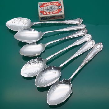 6x Gadr0on Pattern Jam Spoons Silver Plated Antique (#61632) 1