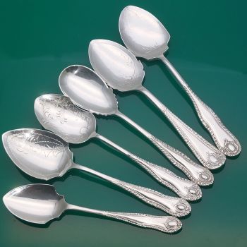 6x Jam Spoons Gadr0on Pattern Silver Plated Antique (#61633) 1