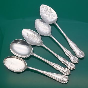 5x Gadroon Pattern Jam Spoons Silver Plated Antique (#61634) 1