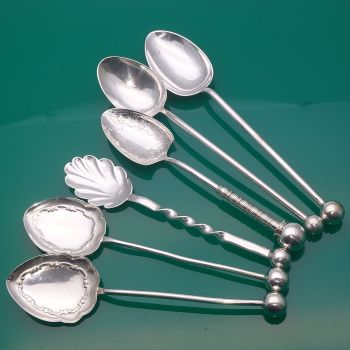 6x Ball Finial Antique Silver Plated / Ns Jam Spoons (#61635) 1