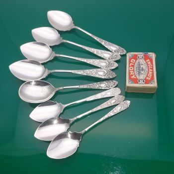 8x Ornate Same Pattern Jam Spoons Silver Plated Antique (#61636) 1