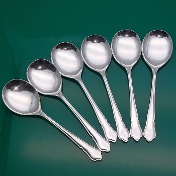 Dubarry Pattern - Set Of 6 Fruit Pudding Spoons Leclere Sheffield Vintage (#61650) 1