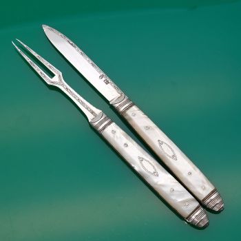 Georgian Sterling Silver Mother Of Pearl Folding Fruit Knife & Fork C. 1800 (#61662) 1