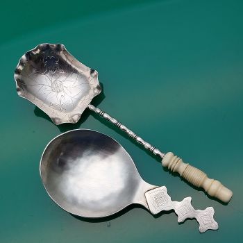 Unmarked Silver Oriental Sugar Shovel & Caddy Spoon - White Metal (#61669) 1