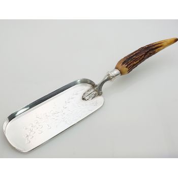 Stag Horn Antler Handle Crumb Tray Scoop Silver Plated Antique Victorian (#61727) 1