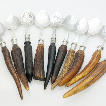 10x Stag Horn Antler Handle Jam Spoons Silver Plated Antique #3 (#61734) 1