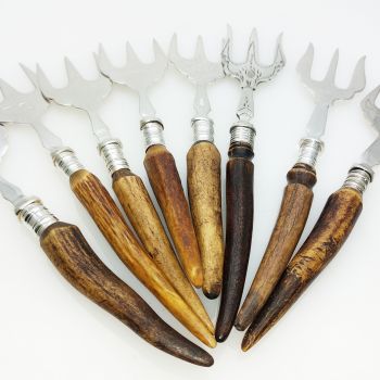 8x Stag Horn Antler Handle Meat Forks - Silver Plated - Antique (#61735) 1