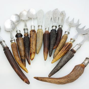 Bulk Lot Stag Horn Antler Handle Forks Spoons Etc  - Silver Plated - Wear (#61737) 1