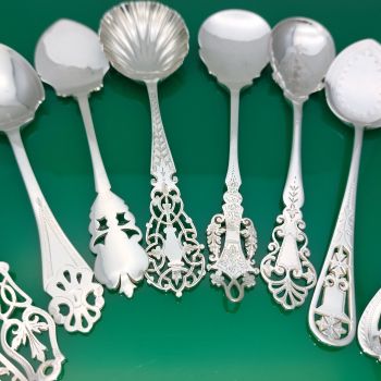Beautiful Collection Of 10 Jam Spoons - Silver Plated - Pierced - Antique (#61747) 1