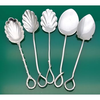 5x Whiplash Handle Jam Spoons - Silver Plated - Antique (#61748) 1