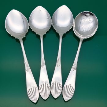 4x Queen Anne Style Jam Spoons - Silver Plated - Antique Epns (#61750) 1