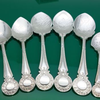 6x Gorgeous Antique Matching Pattern Jam Spoons Silver Plated 1899 Design (#61751) 1
