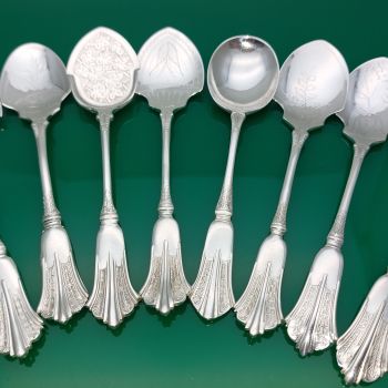 8x Matching Pattern Jam & Cream Spoons Silver Plated Antique (#61752) 1