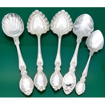 5 Beautiful Matching Pattern Jam Spoons - Silver Plated - Antique (#61754) 1