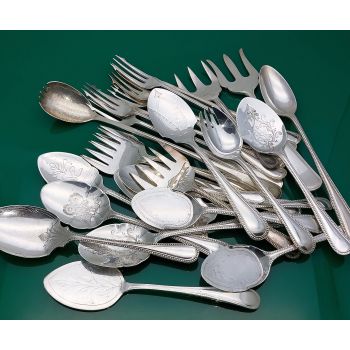 Bulk Lot Of 27 Bead Pattern Jam Spoons & Serving Forks Silver Plated Antique (#61758) 1