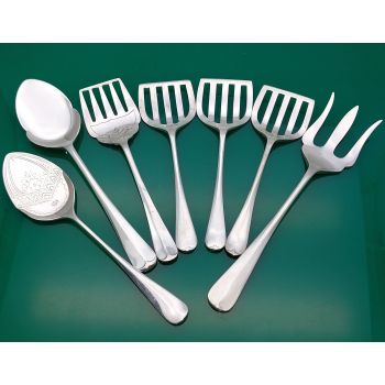 Hanoverian Pattern Small Serving Forks & Spoons Silver Plated Antique (#61760) 1