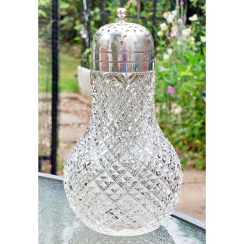 Beautiful Pear Shape Hobnail Cut Glass Silver Plated Sugar Castor Victorian (#61780) 1