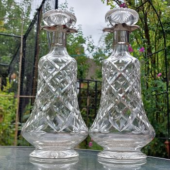 Pair Of Sterling Silver Cut Glass Decanters Sheffield 1929 (#61781) 1