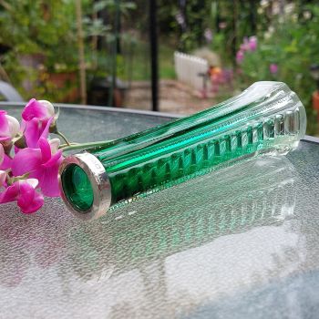Sterling Silver Rimmed Green Tinted Glass Stem Vase 1901 Antique (#61782) 1